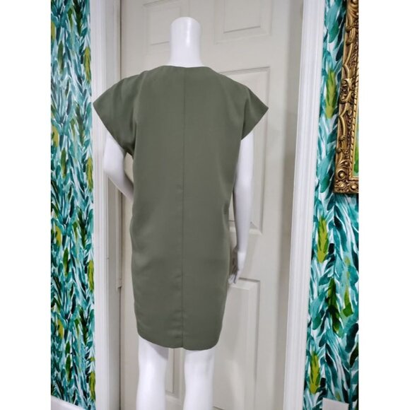 Bar III Cap Sleeve Pullover V Neckline Shift Mini Dress Olive Green Women's XS - Picture 5 of 12